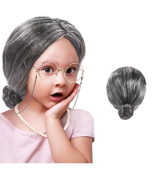 Mey İthalat® Gri Renk Yaşlı Peruğu Takma Saç Büyükanne Peruğu Yetişkin Çocuk Uyumlu ürün görseli 1