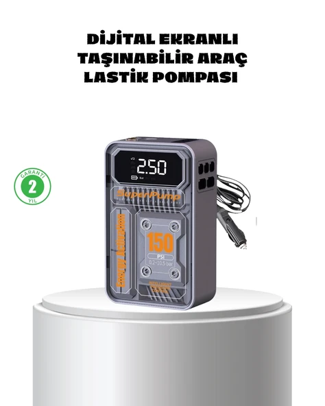 Mey İthalat® Taşınabilir Kablosuz Hava Pompası – 150 PSI Güçlü Basınç ve 6000mAh Şarjlı ürün görseli 1