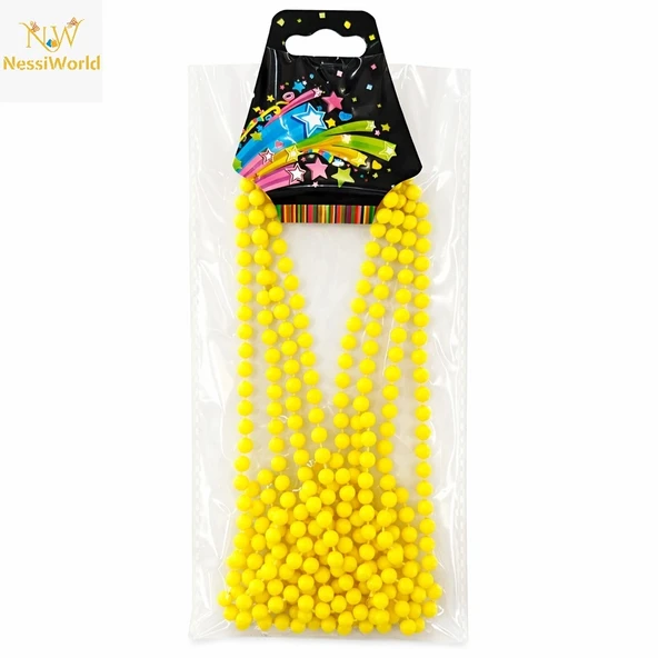 Mey İthalat® Neon Sarı Boncuk Kolye 80 cm – Retro 80’ler 90’lar Parti Aksesuarı ürün görseli 1