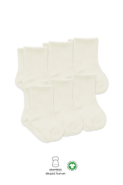 Mey İthalat® 6'Lı Basic Penye Soket Çorap 10101 Ekru - Resim 3