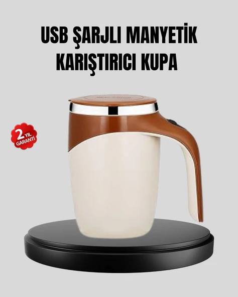 Mey İthalat® USB Şarjlı Manyetik Karıştırıcı Kupa Otomatik Karıştırma Paslanmaz Çelik ürün görseli 1