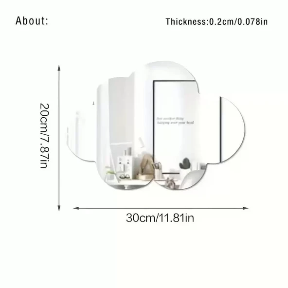 Mey İthalat® 30x20 cm Bulut Formlu Kırılmaz Pleksi Duvar Aynası - Çocuk Odası Güvenli Ayna ürün görseli 1