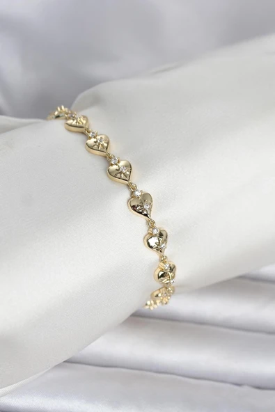 Mey İthalat® Pirinç Gold Renk Kalpli Kutup Yıldızı İşleme Kadın Bileklik ürün görseli 1