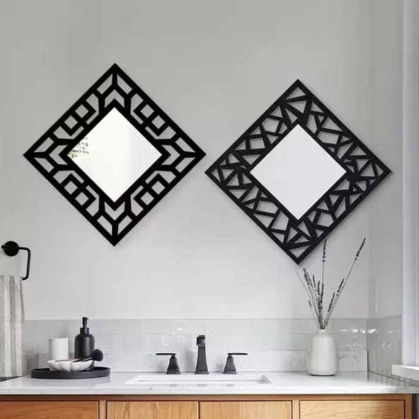 Mey İthalat® 2'li Set Kırılmaz Pleksi Dekoratif Duvar Aynası - 22.5x22.5 cm Geometrik Çerçeveli 1. Sınıf Ayna ürün görseli 1