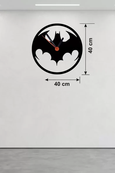 Mey İthalat® Batman Yarasa Logolu Ahşap Duvar Saati - 40x40 cm Dekoratif DC Temalı ürün görseli 1