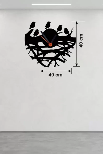 Mey İthalat® Dallarda Kuşlar Tasarım Ahşap Duvar Saati - 40x40 cm Dekoratif Saat ürün görseli 1