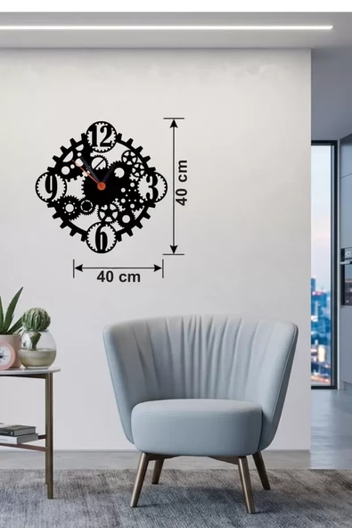 Mey İthalat® Mekanik Dişli Çark Tasarım Ahşap Duvar Saati - 40x40 cm Steampunk Dekor ürün görseli 1