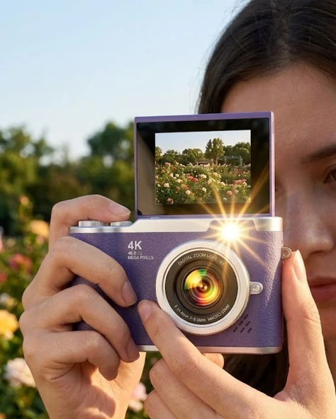 Mey İthalat® Flip Ekranlı Dijital Kamera 4K Video 48 MP Güzelleştirme Modu ürün görseli 1