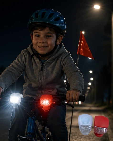 Mey İthalat® Bisiklet Ön Arka Işık Seti Silikon Çakar LED Güvenlik Lambası ürün görseli 1