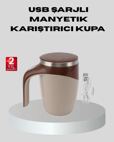 Mey İthalat® Manyetik Karıştırıcı Kupa USB Şarjlı Otomatik Karıştırma Çift Katmanlı ürün görseli 1