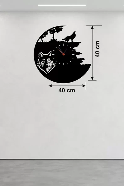 Mey İthalat® Kurt Temalı Lazer Kesim Ahşap Duvar Saati - 40x40 cm Dekoratif ürün görseli 1