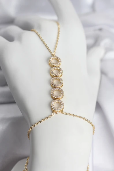 Mey İthalat® Pirinç Gold Renk Zirkon Taşlı Sıralı Halka Model Kadın Şahmeran ürün görseli 1