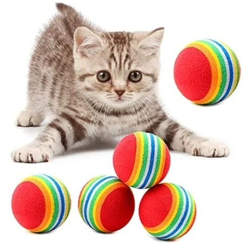 Mey İthalat® GÖKKUŞAĞI RENKLI KEDI KÖPEK OYUN TOPU ürün görseli 1