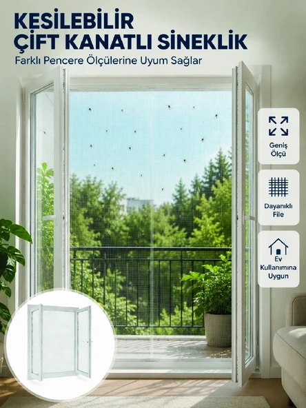 Mey İthalat® Kesilebilir Çift Kanatlı Pencere Sinekliği Dayanıklı File ürün görseli 1