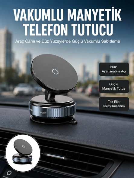 Mey İthalat® Çok Yönlü Döner Başlıklı Vakumlu Araç Telefon Standı – Sert Yollarda Stabil Kullanım Yeni Nesil ürün görseli 1