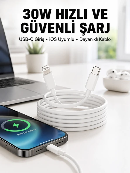 Mey İthalat® İOS Uyumlu 8 X Xs Xr 11 12 13 14/Pro Max Mini Plus Şarj Kablosu Yeni Nesil ürün görseli 1