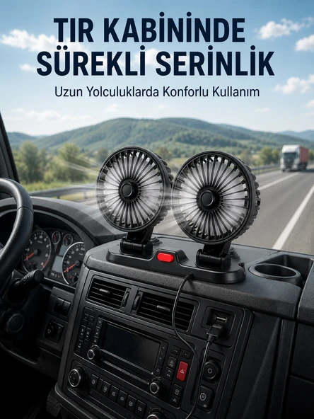 Mey İthalat® Çift Başlıklı Araç İçi USB Vantilatör Soğutucu Fan ürün görseli 1