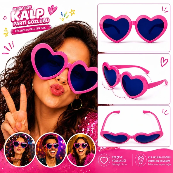 Mey İthalat® Mega Boy Pembe Kalp Parti Gözlüğü ürün görseli 1