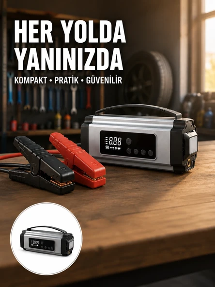 Mey İthalat® Acil Durumlar İçin Çok Fonksiyonlu Araç Akü Takviyesi Hava Kompresörü ve Güç Kaynağı Yeni Nesil ürün görseli 1