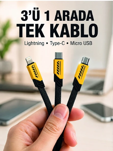 Mey İthalat® 3'lü Şarj Kablosu Hızlı Şarj Destekli Dayanıklı Örgü USB Kablo ürün görseli 1