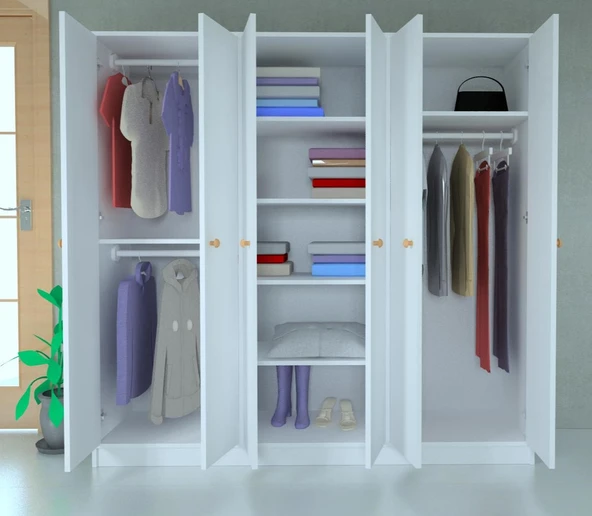 6 Kapaklı Side Gardrop Beyaz - Resim 2