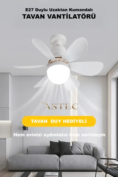 ASTEC Kaliteli 6 Kanatlı Sessiz LED Işıklı 3 Renk Kumandalı E27 Duy Tavan Vantilatörü ürün görseli 1