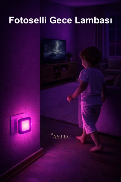 ASTEC Fotoselli Gece Lambası 1 Watt Tak Çalıştır Sensörlü Pembe Renk ürün görseli 1