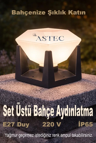 ASTEC Su Geçirmez Elmas Dekoratif Bahçe Aydınlatma Apliği Elektrikli E27 Duy Ampullü Set Üstü ürün görseli 1