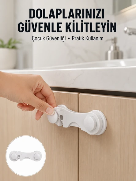 Mey İthalat® 4 Adet Bebek Güvenlik Dolap Kilidi Çift Taraflı Bantlı Kolay Montajlı Emniyet Seti Yeni Nesil ürün görseli 1