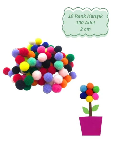 Bigpoint Renkli Ponpon 100 Adet 2cm - Resim 2