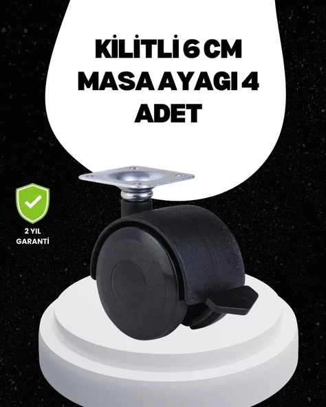 Nevamel® 6 cm Kilitli Tekerlek Ayak 4 Adet Sehpa ve Ekipman Uyumlu ürün görseli 1