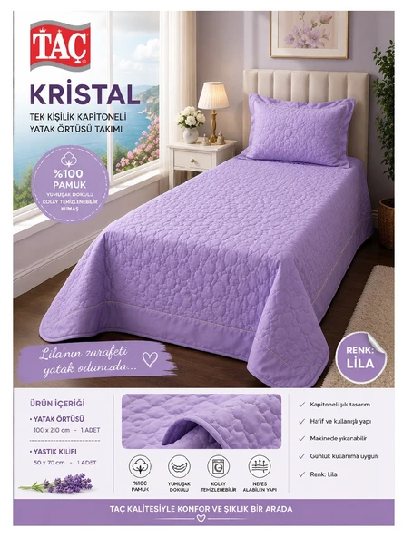 TAÇ Kristal EMPRİME YATAK ÖRTÜSÜ-LİLA -TEK KİŞİLİK ürün görseli 1