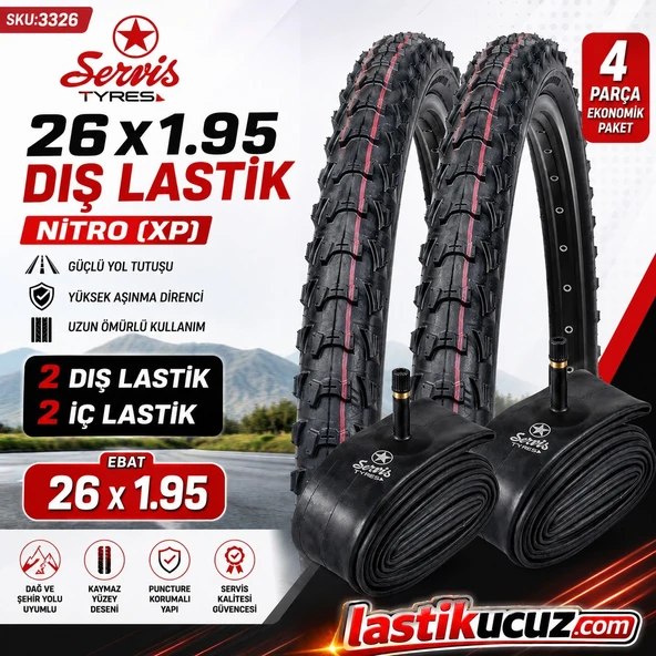 Servis 26X1.95 DIŞ LASTİK NİTRO (XP) VE İÇ LASTİĞİ (2'ŞER ADET TAKIM) Bisiklet Lastiği ürün görseli 1