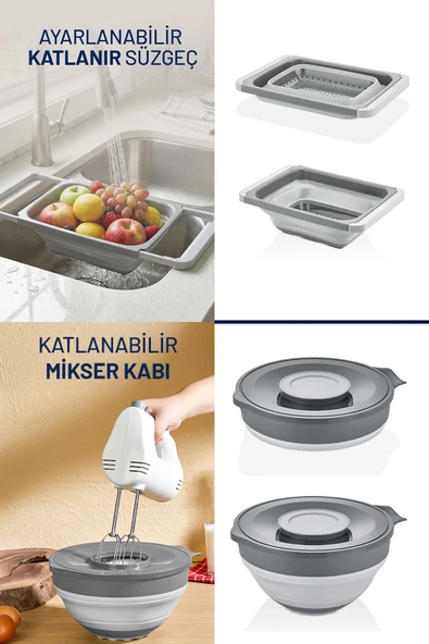 2'li Katlanabilir Mutfak Seti Akordiyon Süzgeç - Mikser Kabı ürün görseli 1