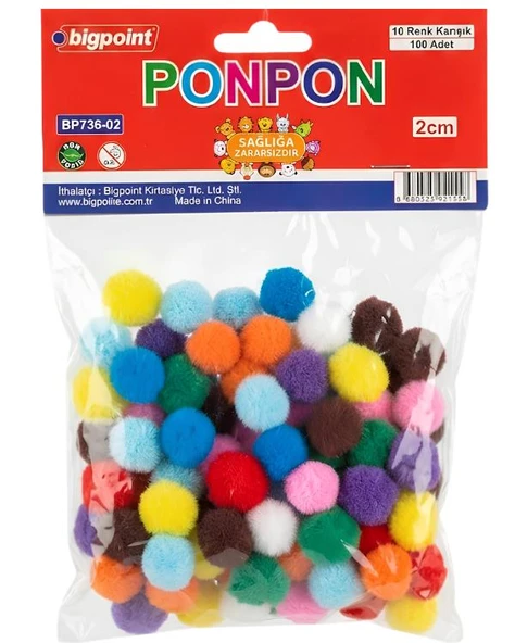 Bigpoint Renkli Ponpon 100 Adet 2cm ürün görseli 1