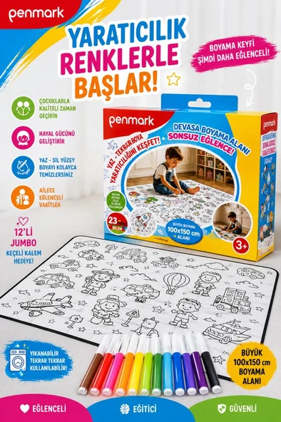 PENMARK BOYAMA HALISI+JUMBO KECELI KALEM 12LI HS50 ürün görseli 1
