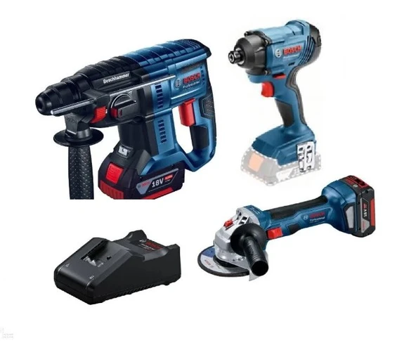 BOSCH GBH 18V-22 + GDR 180-Li + GWS 18V-8 + GBA 18v 4.0 Ah Akü x 2 ürün görseli 1