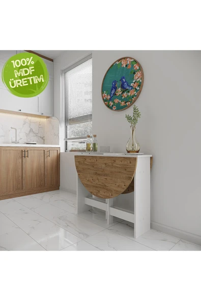 Ankara Orman Ürünleri Pratik Katlanır - Açılır Kapanır Yuvarlak Mutfak Yemek Çalışma Masası - 6 Kişilik - %100 MDF ürün görseli 1