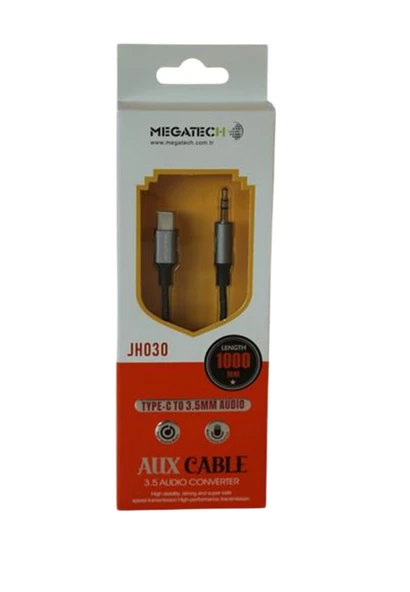 Megatech Jh030 1Mt Aux Kablo Çelik Type-C 3.5Aux (Kutulu) ürün görseli 1