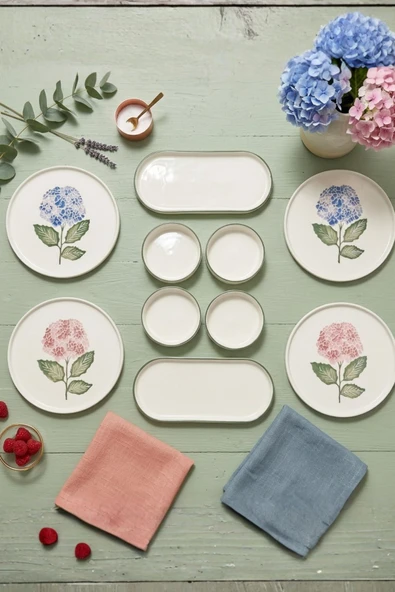 Ortanca 10 Parça 4 Kişilik Handmade Stackable Seramik Tabak Seti Premium Sunum & Kahvaltı Takımı ürün görseli 1