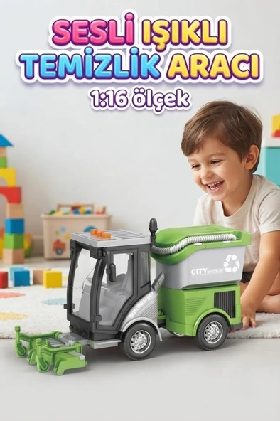 Şehir Temizliği Oyuncağı 1:16 Ölçekli Gerçekçi Işıklı ve Sesli Oyuncak Yol Süpürme Aracı ürün görseli 1