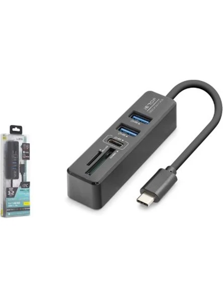 Ietop Hdx7060 Type-C 3.2 Gen1 Combo Hub Kart Okuyucu 5 Port 5 Gbps Siyah ürün görseli 1