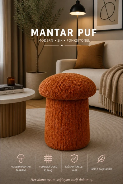 Tasarım Luxury Mantar Puf – İthal Bukle Kumaş, Modern & Zarif ürün görseli 1