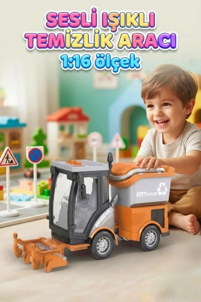 Şehir Temizliği Oyuncağı 1:16 Ölçekli Gerçekçi Işıklı ve Sesli Oyuncak Yol Süpürme Aracı ürün görseli 1