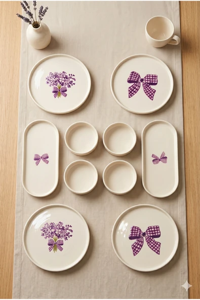 Lila Gift 10 Parça Handmade Kahvaltı Takımı 4 Kişilik Seramik Sunum & Servis Tabağı Kase Seti ürün görseli 1