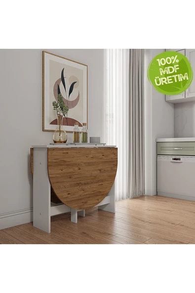 Ankara Orman Ürünleri Pratik Katlanır - Açılır Kapanır Yuvarlak Mutfak Yemek Çalışma Masası - 145 cm x 90 cm - %100 MDF ürün görseli 1