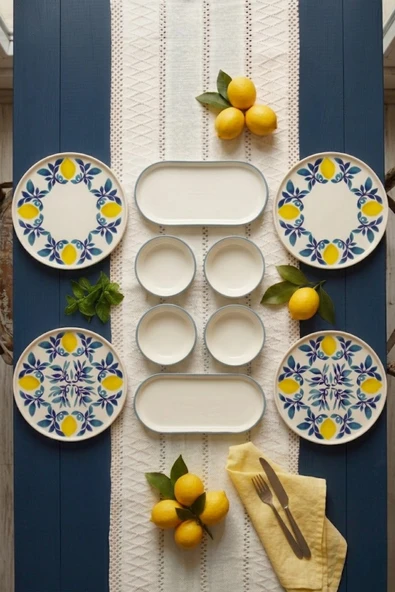 Limon 10 Parça 4 Kişilik Handmade Handmade Stackable Seramik Tabak Seti Premium Sunum & Kahvaltı Takımı ürün görseli 1