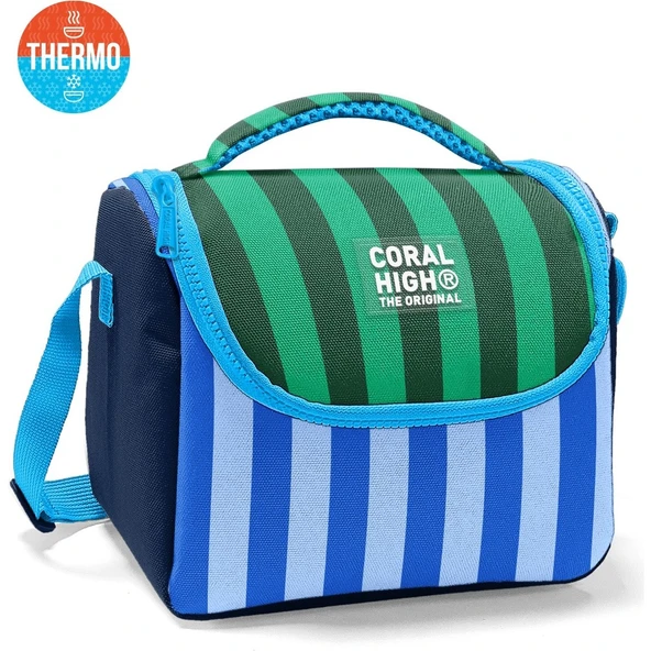 Coral High Kids Mavi Yeşil Çizgili Thermo Beslenme Çantası 37111 ürün görseli 1