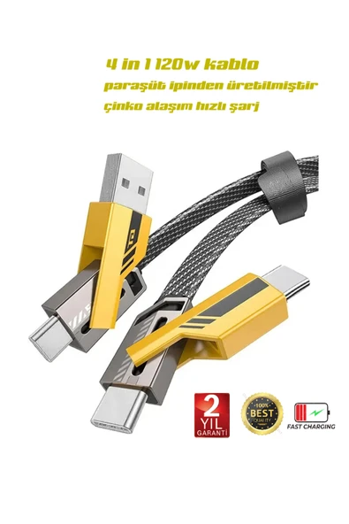 FİOPLUS 4İn1 Pd 65 Watt Type-C/27 Watt İphone Halat Örgü Kırılmaz Uç 1Mt Hızlı Şarj Ve Data Kablosu Fp98 Siyah ürün görseli 1