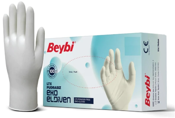 Beybi Lateks Pudrasız Eko (M) Medium Beden Muayene Eldiven (100 Lü Paket) ürün görseli 1